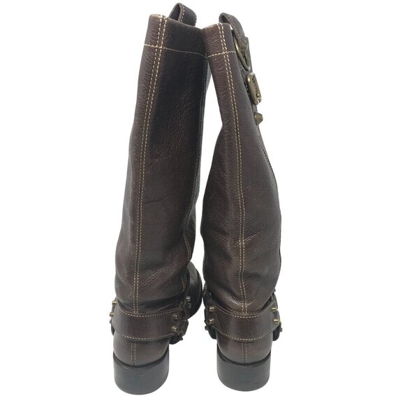 BCBGMAXAZRIA Brown Leather Riding Boots Size 8 Studded Strap Buckle Detail - Picture 10 of 10